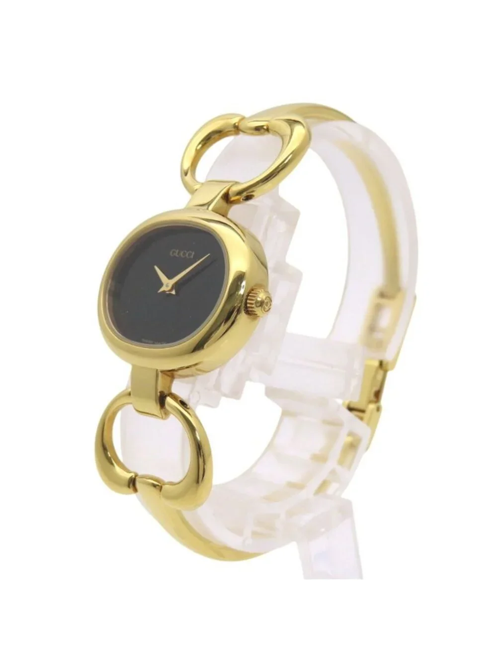 Gucci Quartz Watch Stainless Steel Black Gold Dial